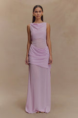 Daria Draped Chiffon Maxi Dress - Light Lilac