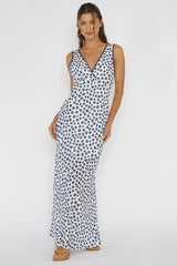 Miss Divine V-Neck Maxi Dress Flower Blue