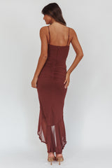 Kamilah Gathered Cascading Ruffle Midi Dress Maroon