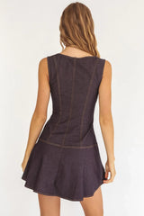 Big Plans Button Front Mini Dress Denim Indigo