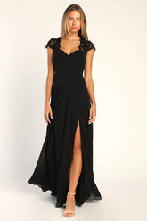 Momentous Moments Black Lace Backless Maxi Dress