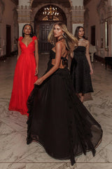 Santiago Cut-Out Ruffle Maxi Dress Black