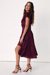 Serene Sight Plum Purple Midi Wrap Dress