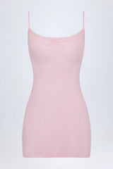 Pointelle Ruched A-Line Mini Dress in Baby Pink