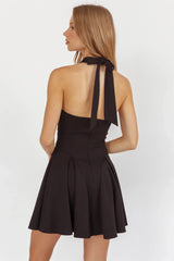 Charlene Cowl Halterneck Mini Dress Black