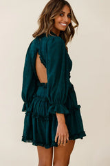 Laney Cutout Back Balloon Sleeve Dress Forest Green