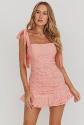 Neriah Tied Shoulder Lace Mini Dress Blush