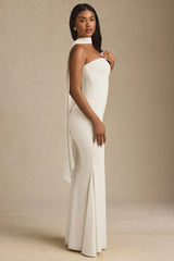 Scarf-Detail Strapless Gown in Ivory