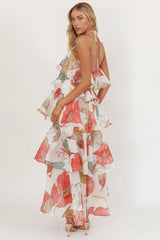 Darylyn Tiered Ruffle Maxi Dress Floral Red