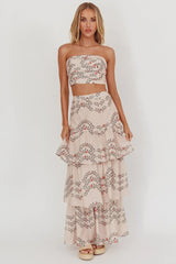 Ezmeralda Strapless Peat Crop Top Floral Beige
