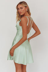 Brigid Cowl Neck Scoop Back Mini Dress Mint