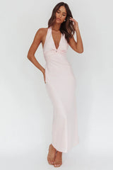 Devotion Twist Bust Halter Maxi Dress Baby Pink