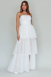 Haeven Tiered Strapless Maxi Dress White