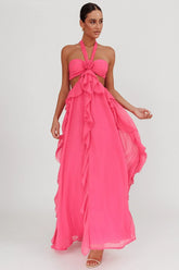 Santiago Cut-Out Ruffle Maxi Dress Fuchsia