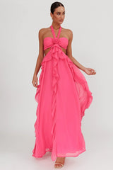 Santiago Cut-Out Ruffle Maxi Dress Fuchsia