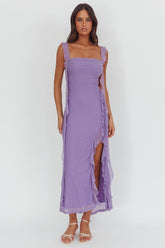 Blushing Ruffle Trim Maxi Dress Lilac