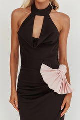 Charlene Cowl Halterneck Maxi Dress Black