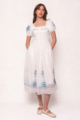Mae Dress in White with Blue Floral