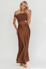 In Blooms Mesh Bodice Maxi Dress Chocolate