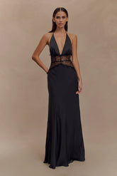 Dinah Lace And Satin Maxi Dress - Black