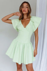 Self Love Flounce Hem Dress Lime
