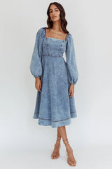 Jeanie Long Sleeve Midi Dress Denim Blue