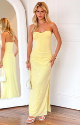 Nikki Yellow Sequin Strapless Maxi Dress