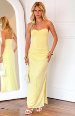 Nikki Yellow Sequin Strapless Maxi Dress