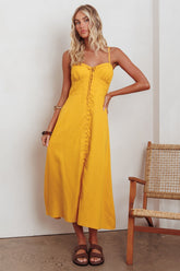 Back Together Button Front Midi Dress Marigold
