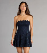 Dazzle Hour Strapless Lace Skater Dress