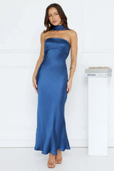 Precious Pearl Satin Maxi Dress Navy