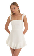 Floral Jacquard Ruffle Dress in White