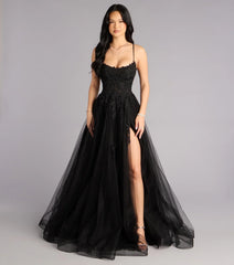 Caitlin Lace-Up Applique A-Line Formal Dress