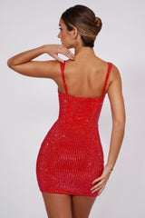 Embellished Sweetheart Corset Mini Dress in Fire Red
