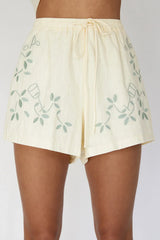 Ciao Ciao Embroidered Drawstring Shorts Butter