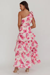 Kenny One Shoulder Tiered Floral Maxi Dress Pink