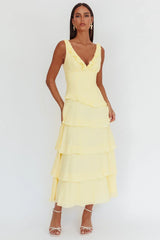 Khlara V-Neck Frill Trim Maxi Dress Butter