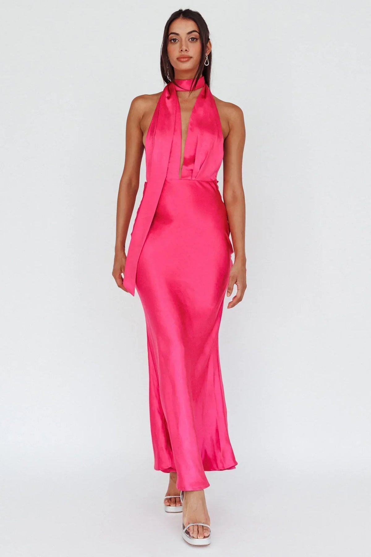 Italia Azure Halterneck Maxi Dress Hot Pink