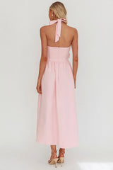 Ariarna Bow Halter Maxi Dress Pink Sorbet