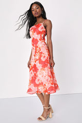 Fabulous Destiny Pink Floral Swiss Dot Cowl Neck Midi Dress