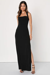 Glamorous Dedication Black Sleeveless Column Maxi Dress