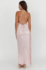 Katarina Satin Ruffle Hem Maxi Dress Cheek