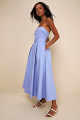Trendsetting Choice Periwinkle Strapless Midi Dress With Pockets