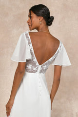 Beautiful Perfection White Flutter Sleeve Embroidered Maxi Dress