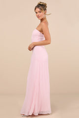 Celebratory Aesthetic Blush Pink Pleated Strapless Maxi Dress