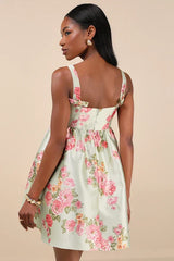 Unbelievably Lovely Sage Floral Babydoll Empire Waist Mini Dress