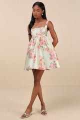 Unbelievably Lovely Sage Floral Babydoll Empire Waist Mini Dress