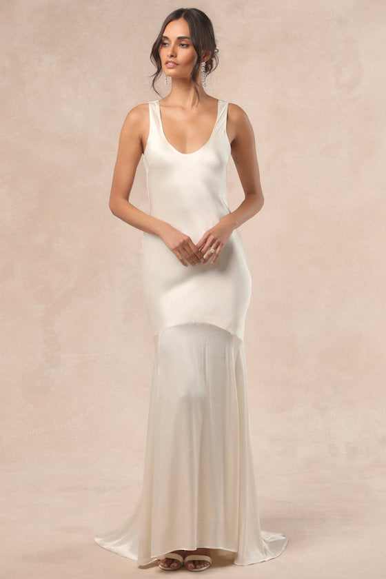 Love All of Me Champagne Satin Maxi Dress
