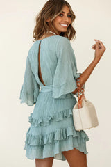 Time Will Tell Angel Sleeve Frill Detail Dress Olive