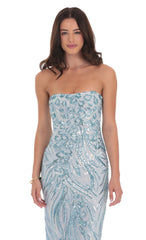 Sequin Pattern Maxi Dress in Sky Blue